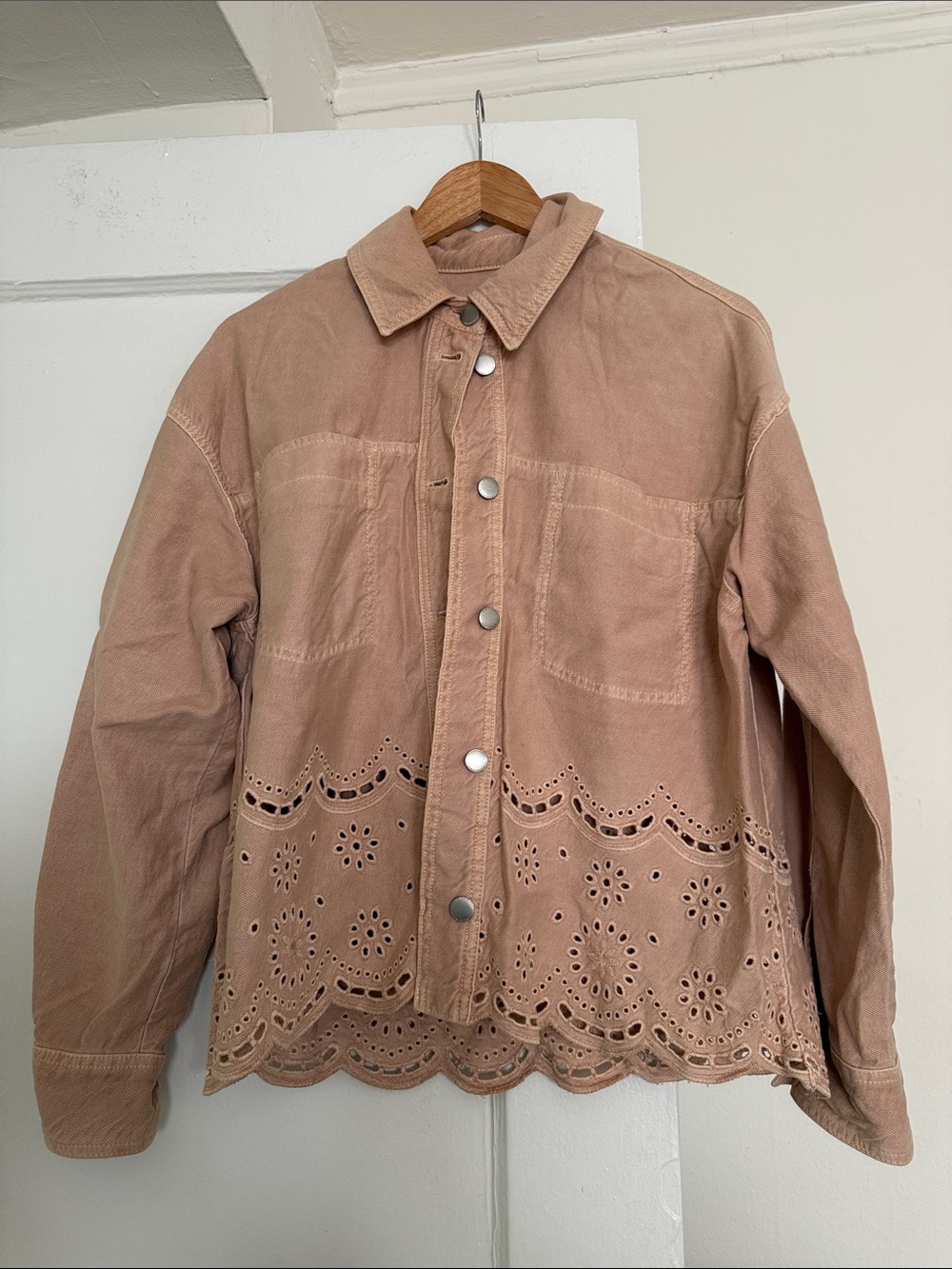 Zara Dusty Rose Eyelet-Hem Button Jacket